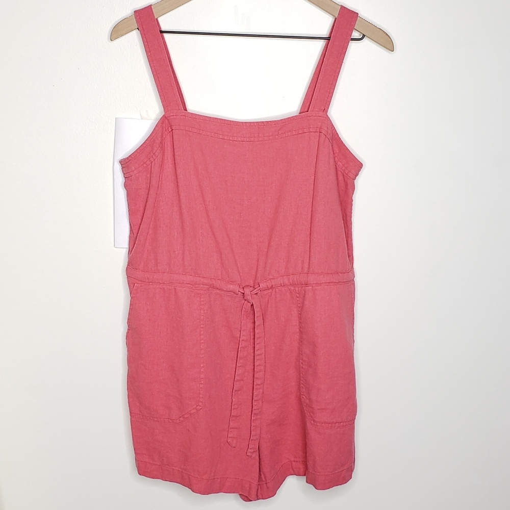 Gap Romper Red Pink Size 6 Linen Blend Y2K Overalls Strappy Pockets